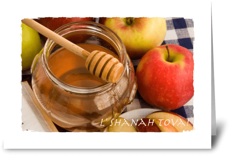 Rosh Hashanah Greeting Card - Apples Honey (848x698), Png Download