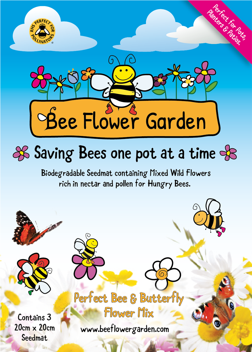 Bee Flower Mix Seedmat - Cartoon (1200x1200), Png Download