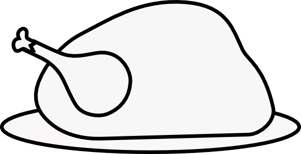 Turkey Dinner Clipart Black And White - Cooked Turkey Clipart Black And White (600x307), Png Download