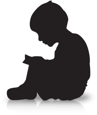 Kid Reading Silhouette (354x400), Png Download