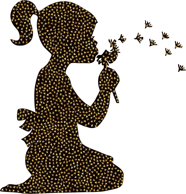 Dandelion Silhouette Child Drawing Wall Decal - Girl Blowing Dandelion Clipart (721x750), Png Download
