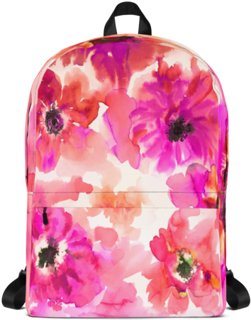 Watercolor Anemones Fuchsia Orange Backpack - Png Watercolor Anemones Orange & Yellow Backpack (500x500), Png Download