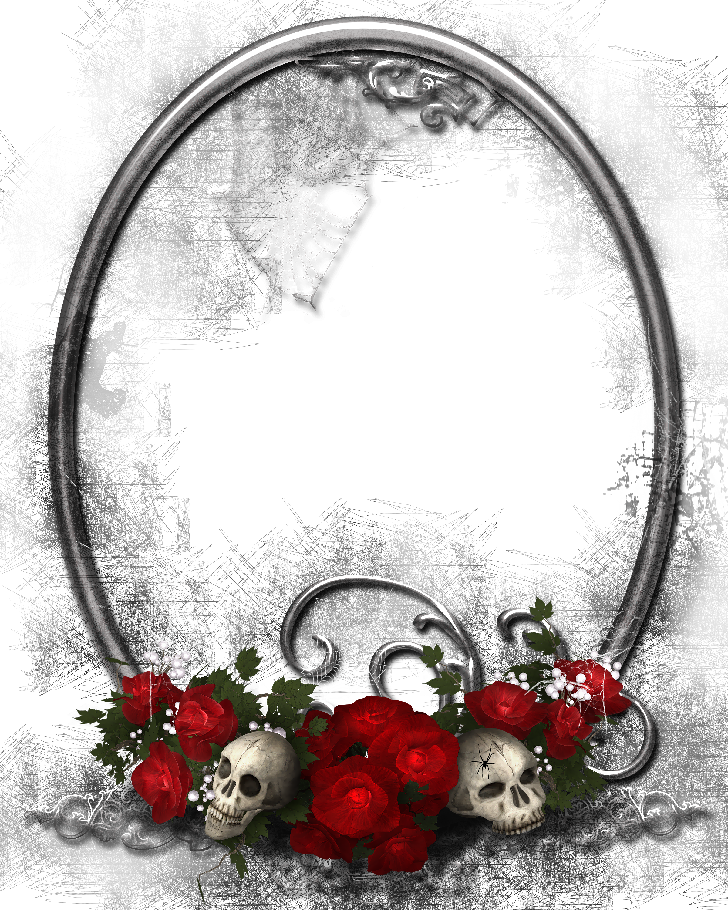 Halloween Transparent Png Frame With Skulls And Roses (2400x3000), Png Download