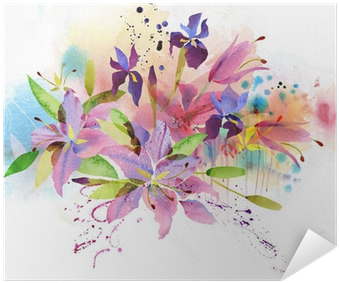 Floral Background With Watercolor Flowers Poster • - Acuarela Flores Vintage Png (400x400), Png Download