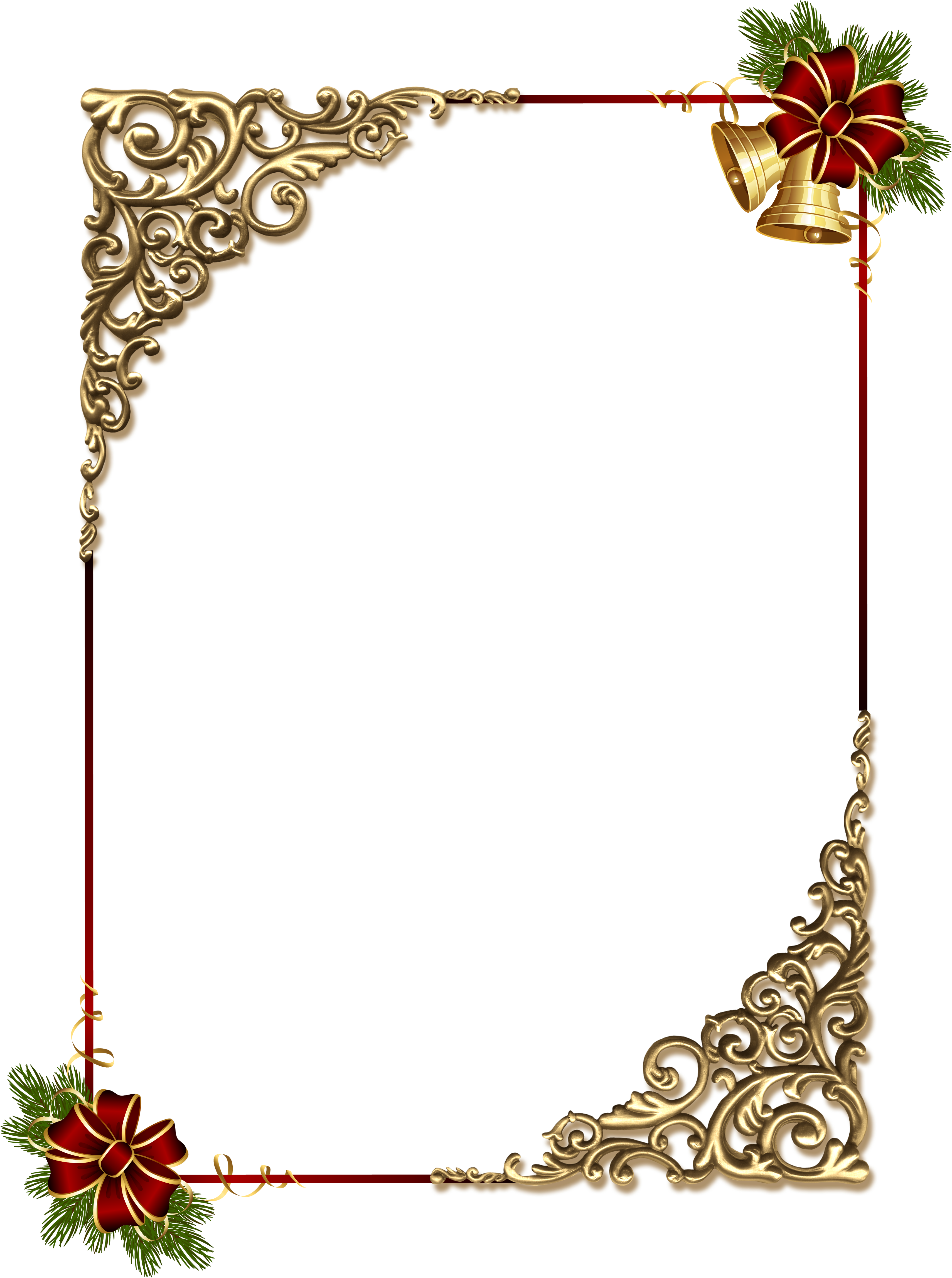 Christmas Gold Png Photo Frame With Red Bow - Nice Borders (450x600), Png Download