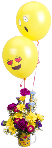Soderberg's Exclusive Emoji Mug With Flowers And Balloons - Emoji (290x500), Png Download
