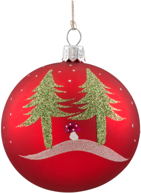 Christmas Bauble Red, Matt With Trees And Mushroom, - Rothenburg Ob Der Tauber (390x390), Png Download