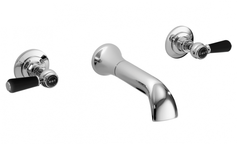 Search Image For Bayswater Black 3 Tap Hole Wall Bath - Hudson Reed Topaz Lever Wall Mounted Bath Spout & (1000x1000), Png Download