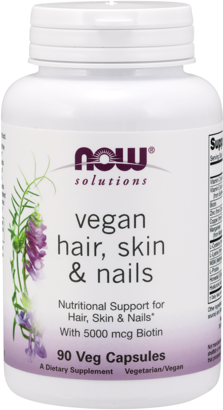 Hair, Skin & Nails, Vegan Veg Capsules - Now Foods Hair, Skin & Nails, Solutions 90 Caps (505x880), Png Download