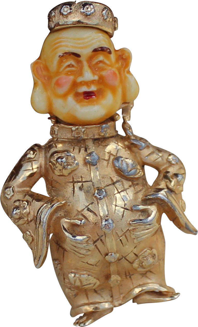 Buddha Figural Happy Face Asian Man Brooch Signed - Download (1267x1267), Png Download