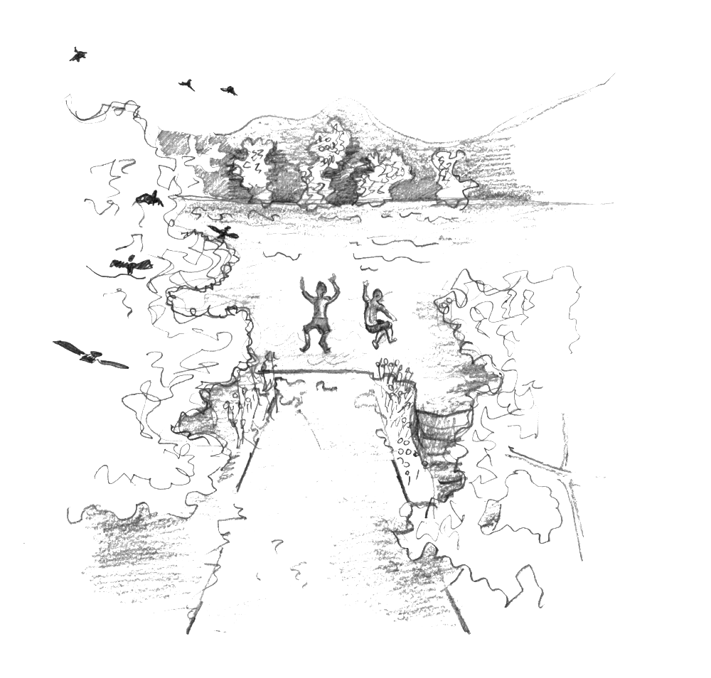 Two Boys Creek Diving Off A Rock - Sketch (1000x954), Png Download