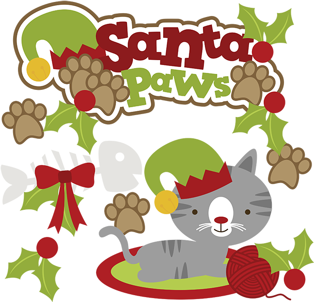 Santa Paws Svg Cat Clipart Cat Svg Cute Cat Clip Art - Christmas Cat Free Vector (648x635), Png Download