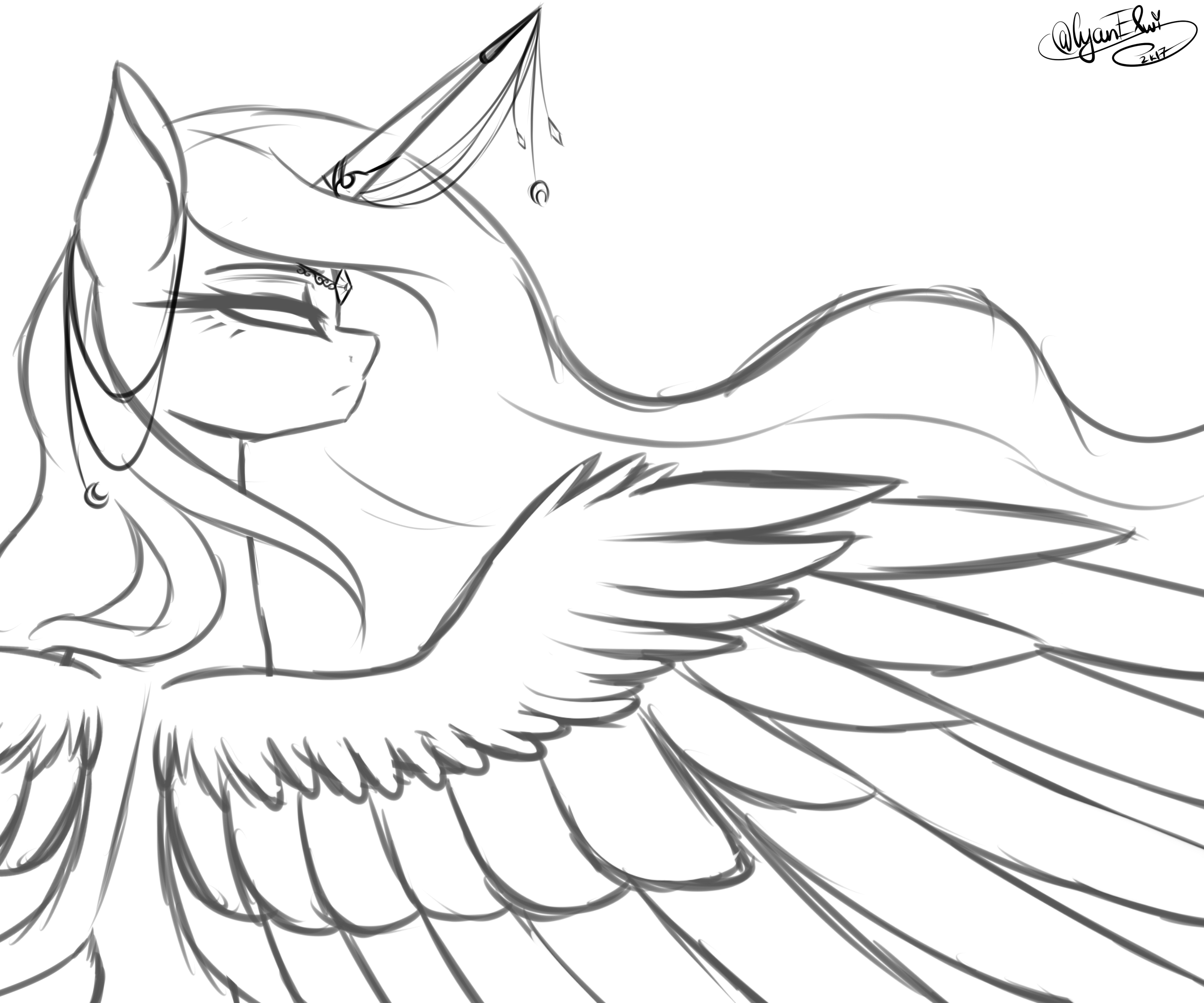 Download Image Royalty Free Library Artist Brony Blowing - Line Art Mlp Princess Luna (2400x2000), Png Download
