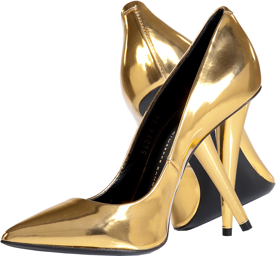 Court Shoe High Heeled - Gold High Heels Png (946x929), Png Download
