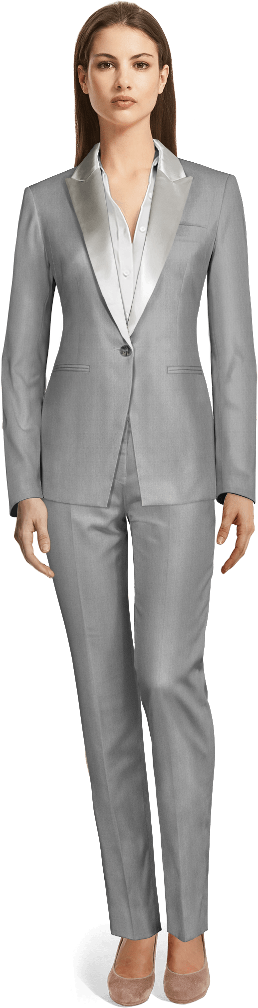 Grey Polyester Tuxedo - Female In Grey Tuxedo (655x2100), Png Download