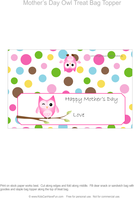 Mother's Day Owl Treat Bag Topper - Mothers Day Owls Png (536x768), Png Download