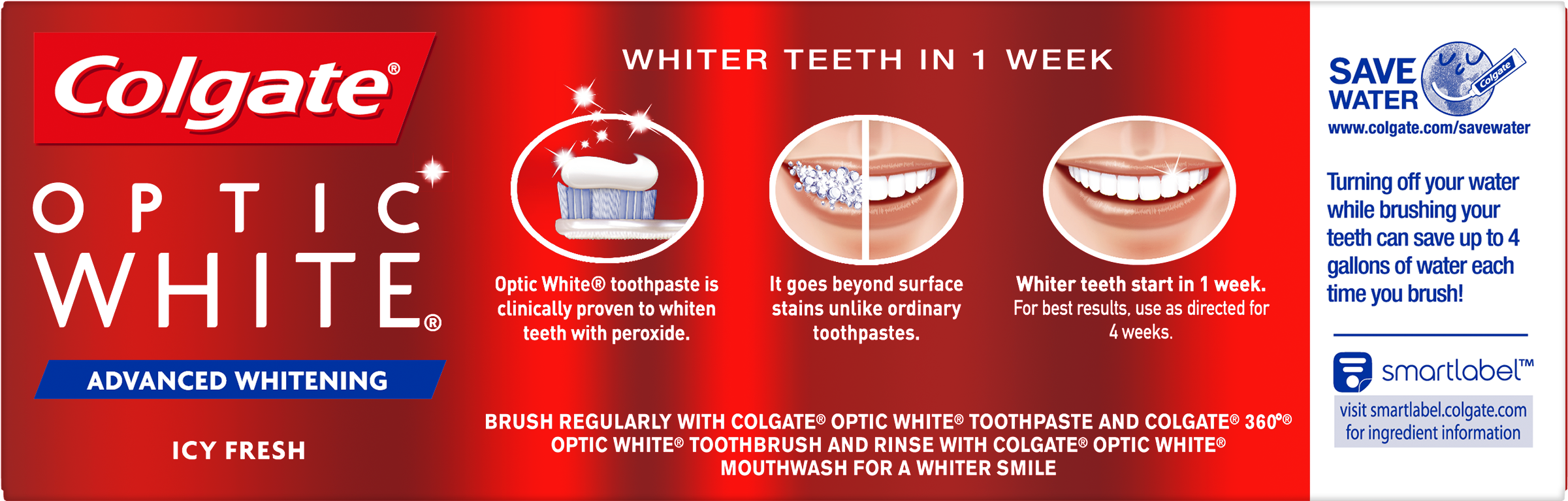 Colgate Optic White Whitening Toothpaste, Icy Fresh - Colgate Optic White (2500x2500), Png Download