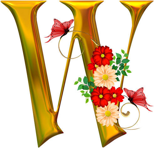 Letter W, Name Letters, Alphabet Letters, Color Dorado, - Imagenes De El Abecedario En Color Dorado Con Flores (610x610), Png Download