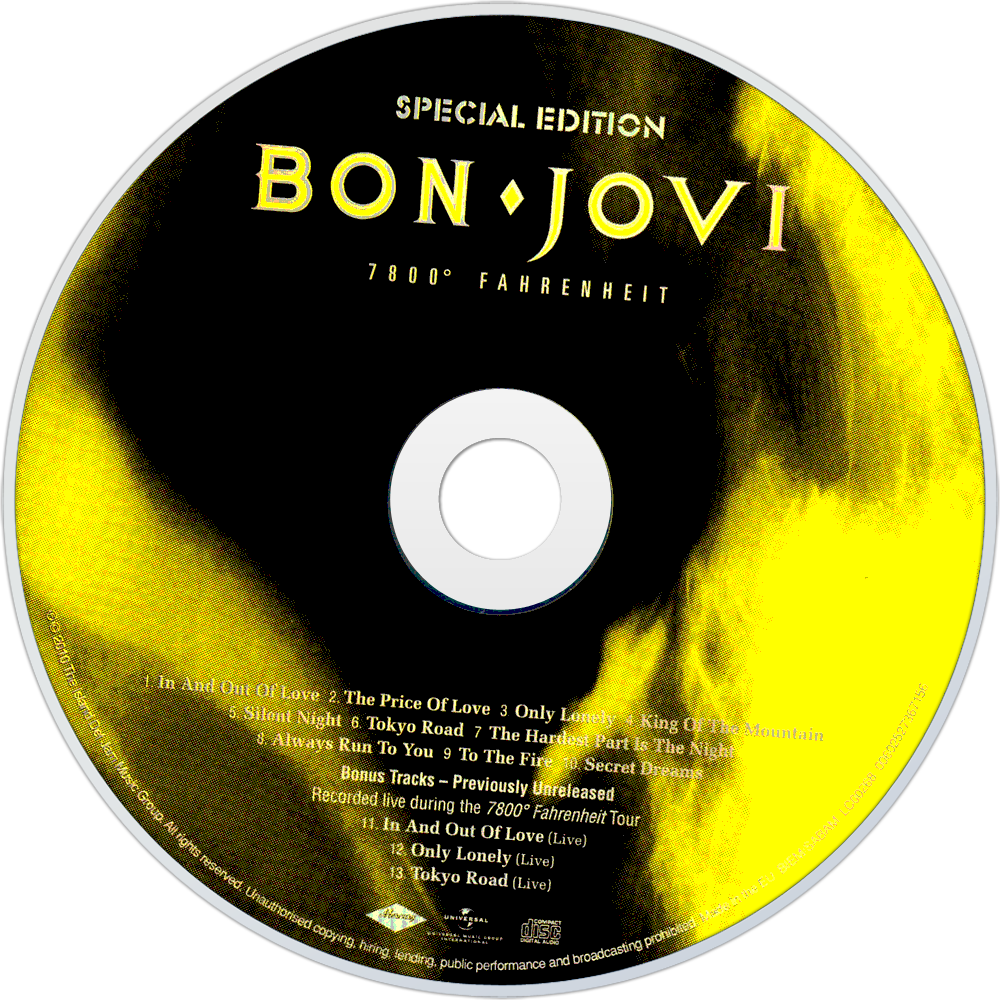 Download Bon Jovi Album Slippery When Wet - 7800 Fahrenheit (mini Lp Sleeve) (1000x1000), Png Download