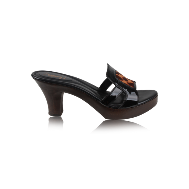Yves Saint Laurent Leopard Mules - High Heels (620x620), Png Download