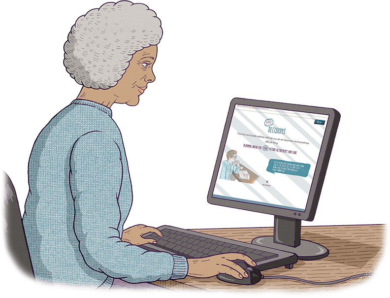 An Old Woman Is Sitting In Front Of A Computer Screen, - Communication (792x605), Png Download