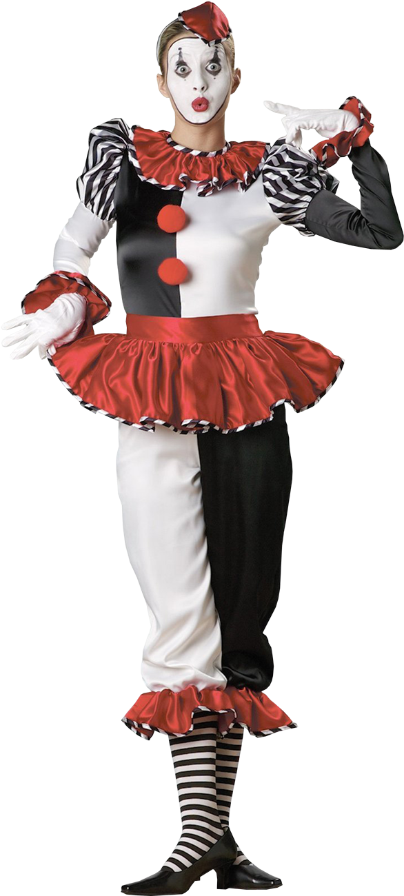 Clown Png - Clown Costume Girl Black And White (651x1300), Png Download