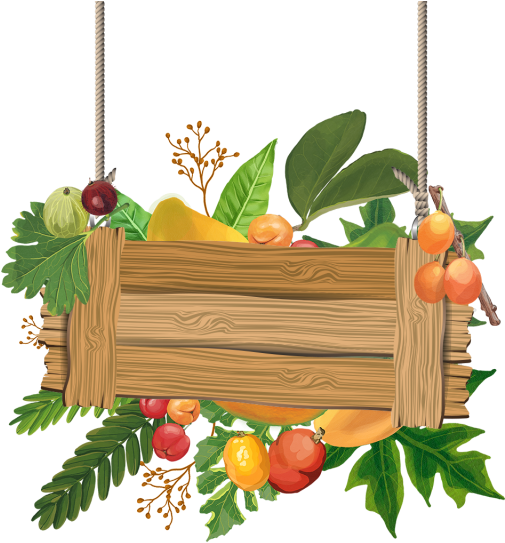 Wooden Hanging With Watercolor Paint Flowers And Fruits, - Psd (640x640), Png Download