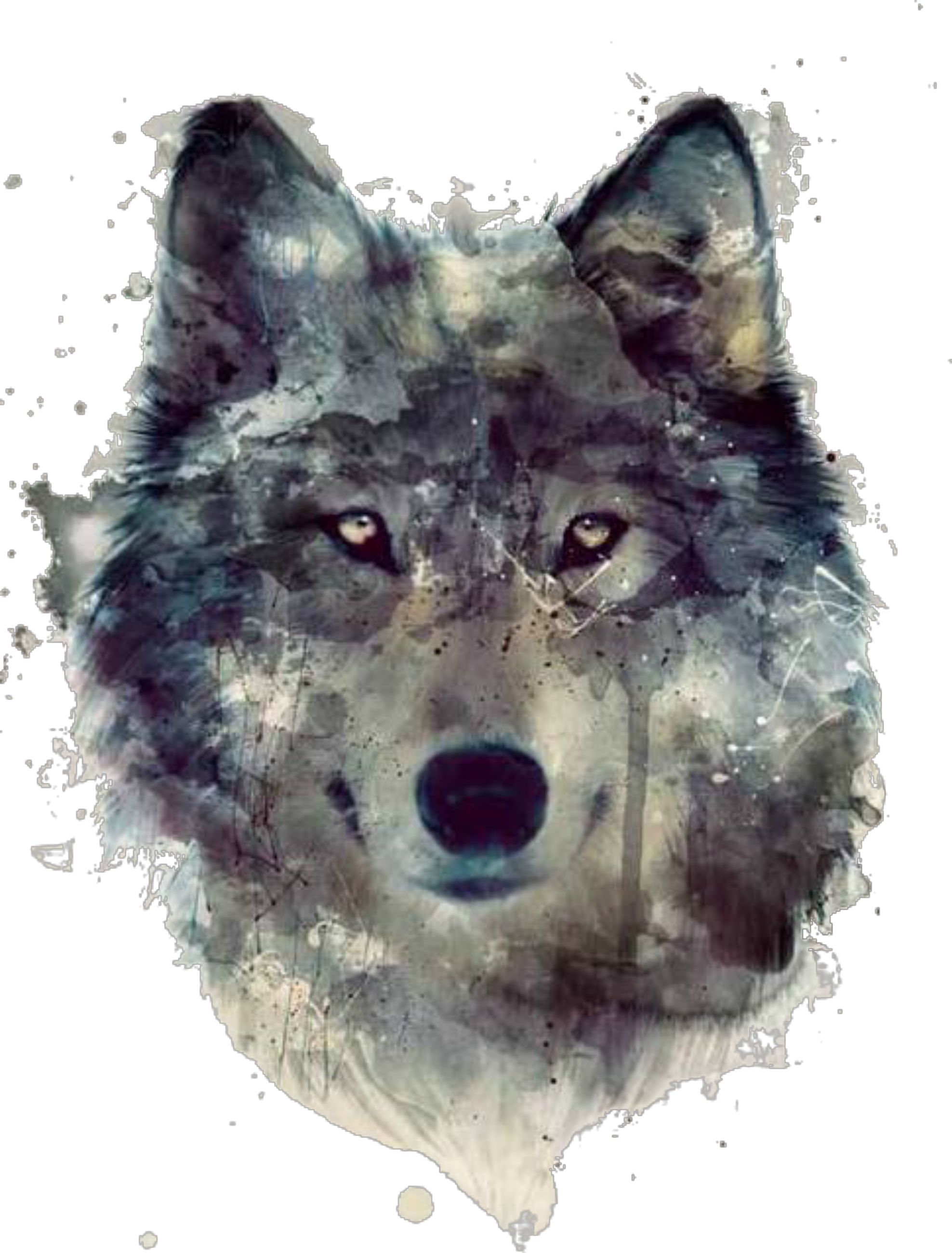 Ftestickers Watercolor Illustration Wolf - Wolf Face Watercolor (1976x2599), Png Download