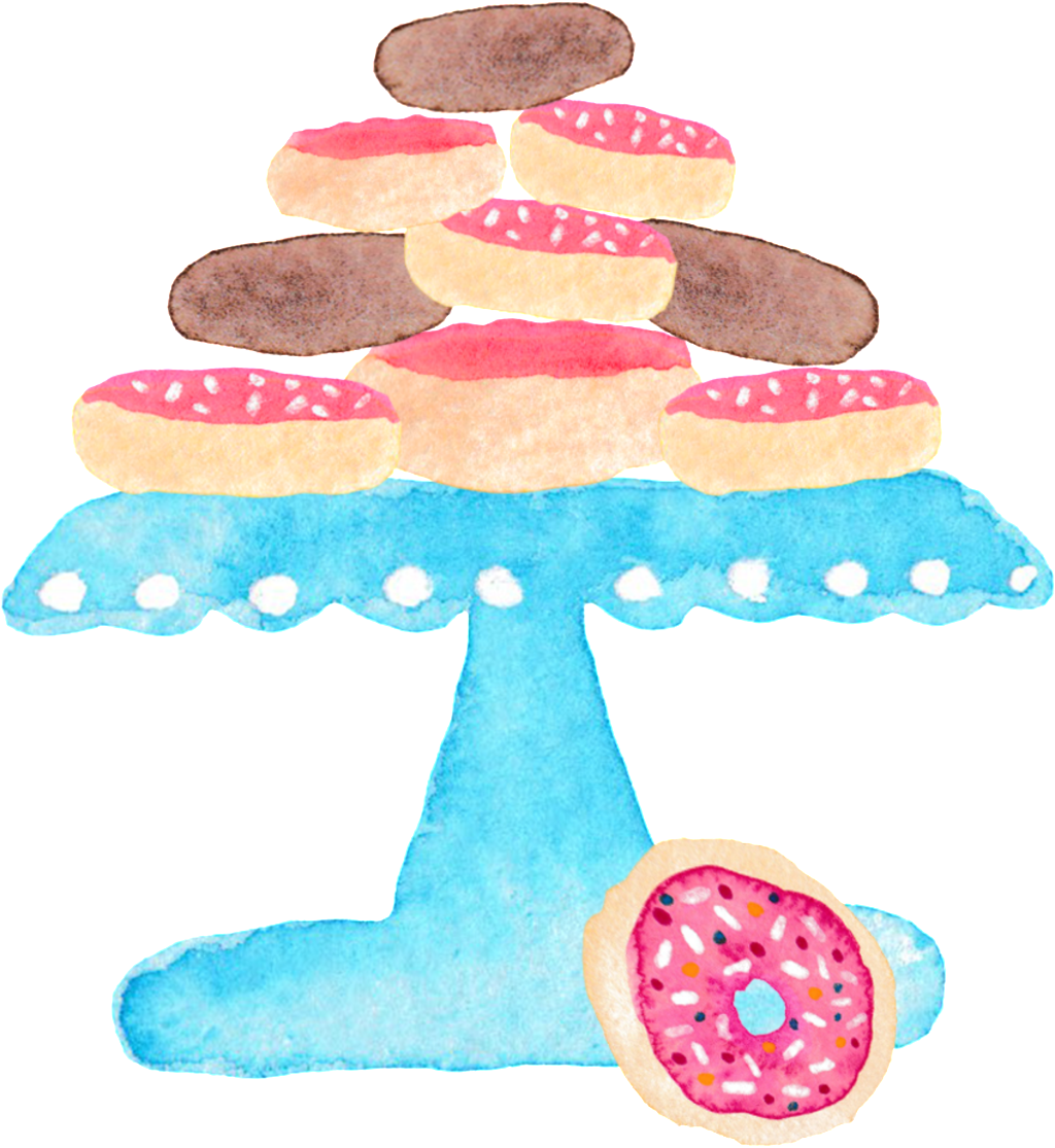 Dessert Plate Hand Painted Watercolor Transparent Gourmet - Doughnut (1024x1115), Png Download