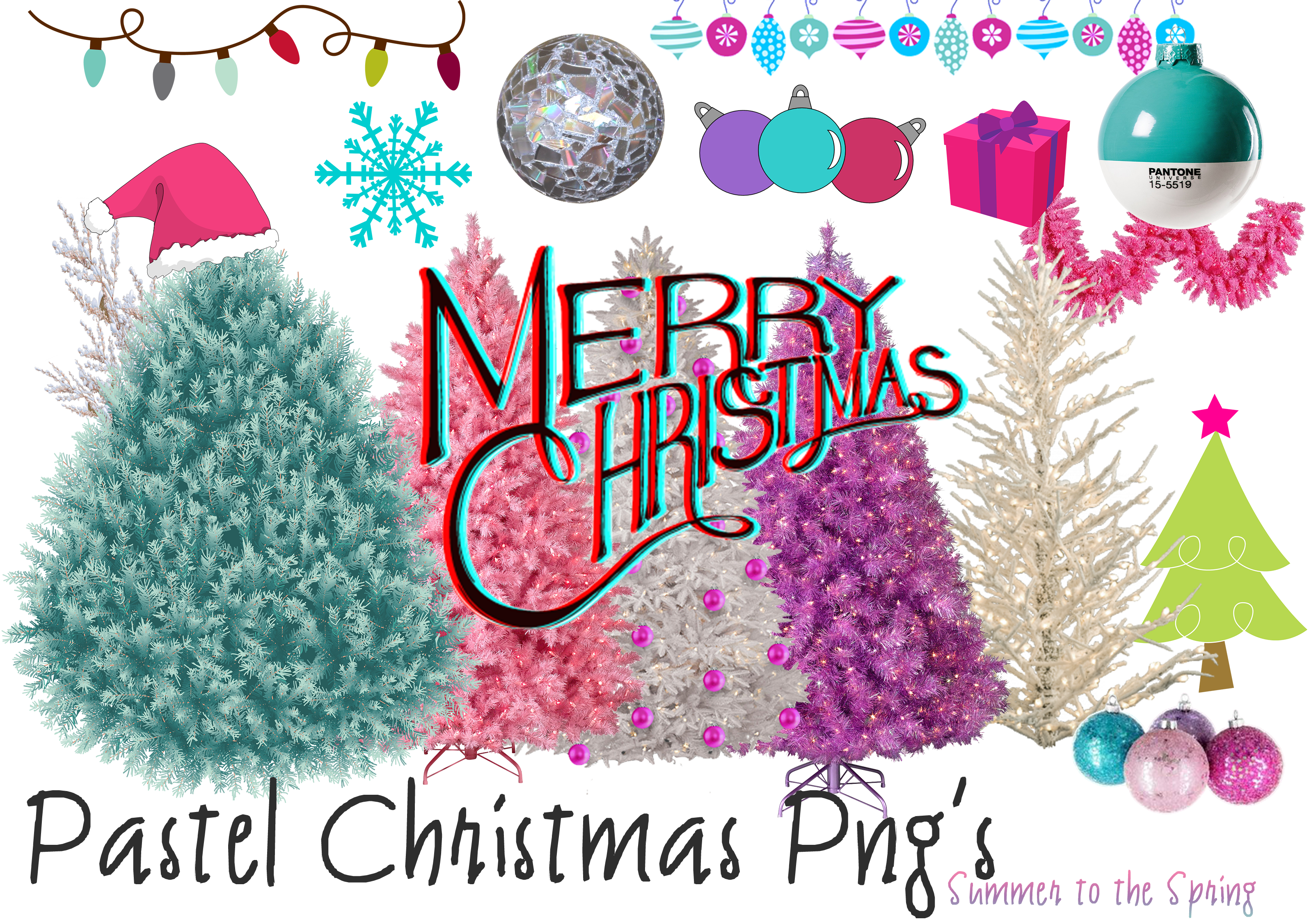 Pastel Clipart Christmas - 4 Ft. Powder Pink Artificial Christmas Tree (3190x2252), Png Download