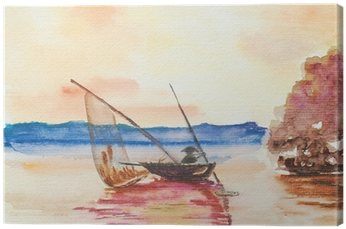 Sailor On The Boat, Watercolor Painting Canvas Print - Watercolor Painting (400x400), Png Download