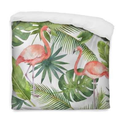 Watercolor Seamless Pattern Of Flamingo And Palm Trees - Flamingo Lraf Background (400x400), Png Download