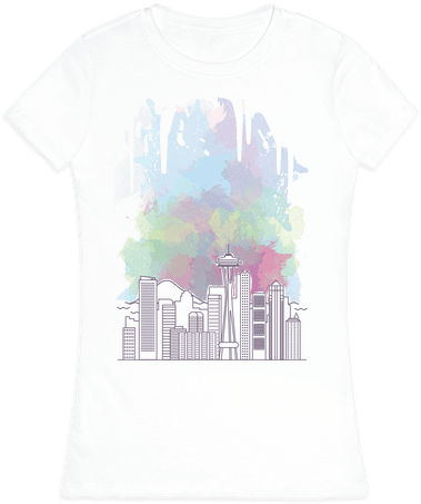 Seattle Graphic Watercolor Cityscape Womens T-shirt - Skyline (484x484), Png Download