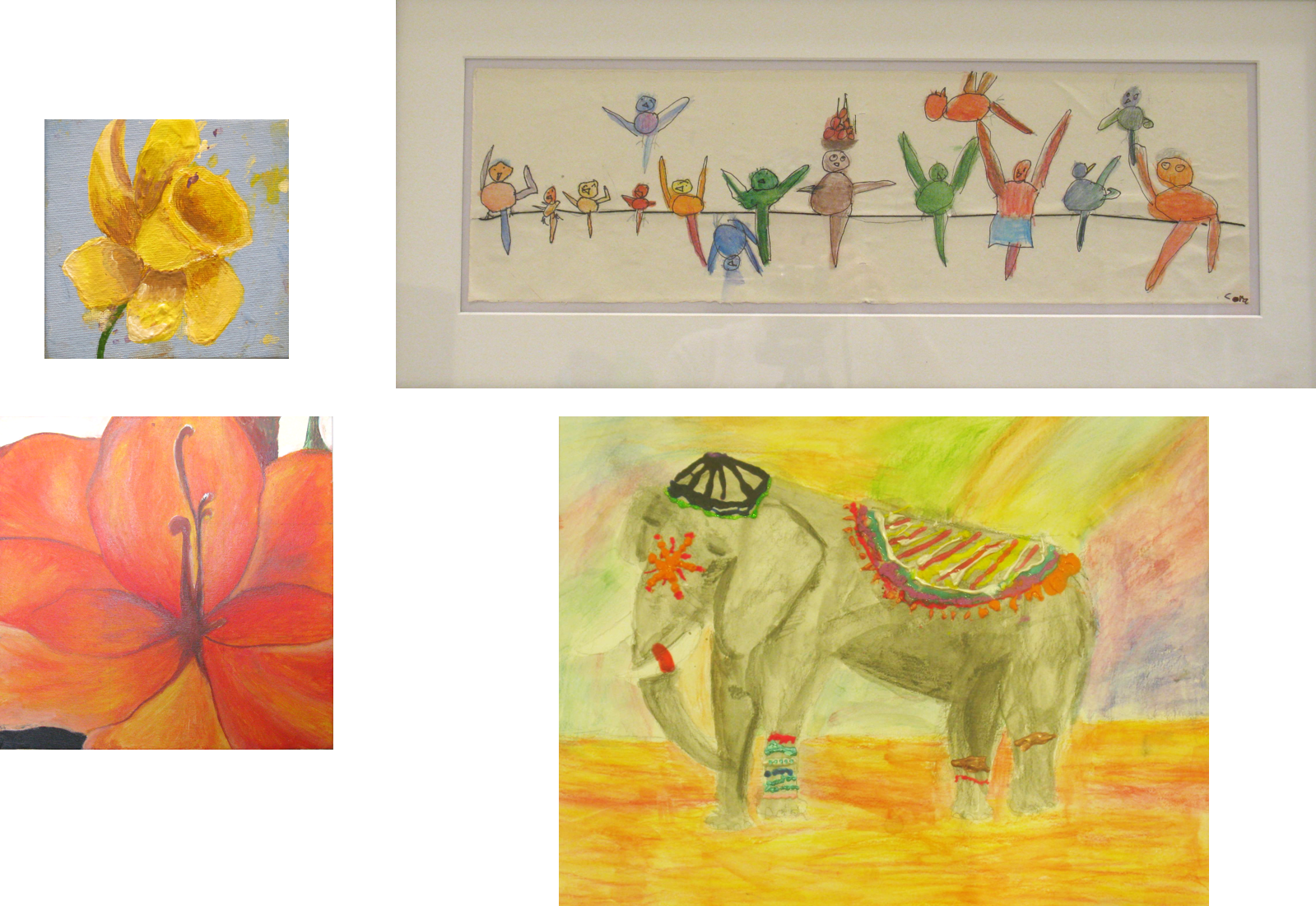 Daffodil, Lily, Hanging By A Wire, Elephants Of Color - Elephant (1599x1101), Png Download