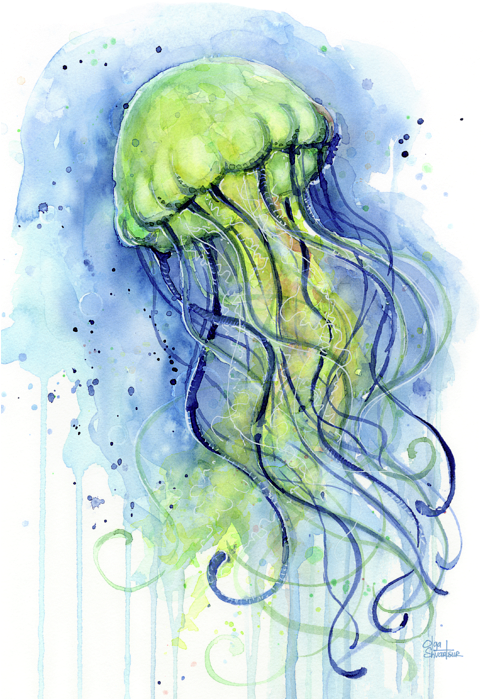 Jellyfish Watercolor Onesie For Sale By Olga Shvartsur - Jellyfish Watercolor (500x700), Png Download