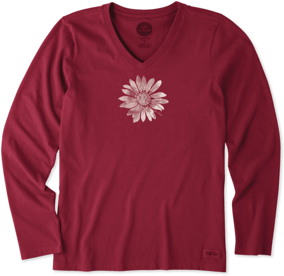 Women's Watercolor Daisy Crusher Vee Long Sleeve - Life Is Good (570x570), Png Download