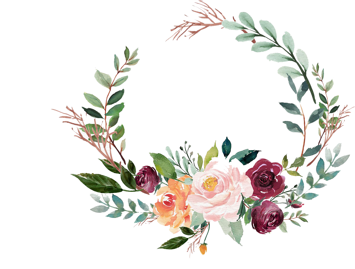 Free Spring Green Watercolor Wreath With Roses Download - Watercolor Wreath Green Png (1820x1211), Png Download