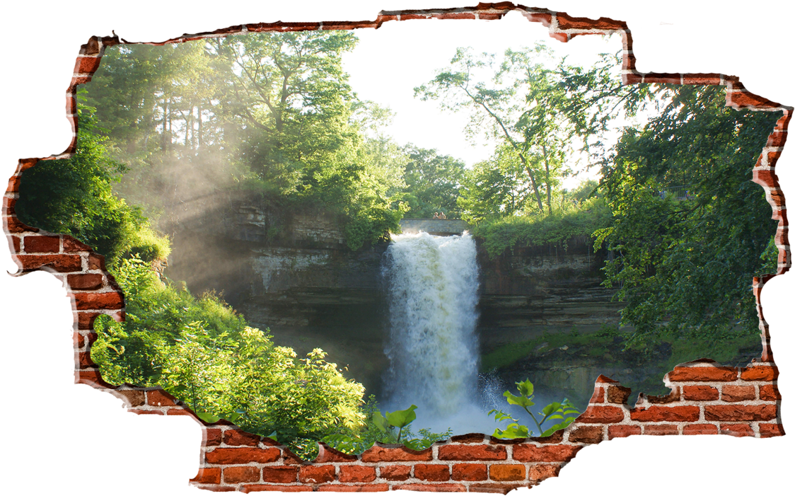 Zapwalls Decals Water Fall In Forest Breaking Wall - Chicago Walls Water Fall In Forest Breaking Wall Nature (1280x750), Png Download