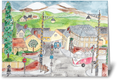 Christmas Day Greeting Card - Painting (424x349), Png Download