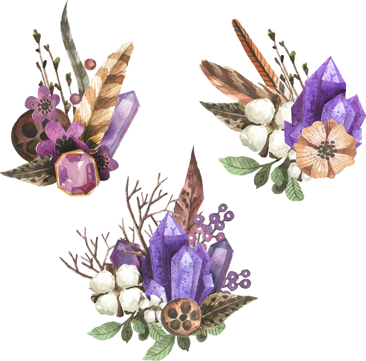 Watercolor Painting Gemstone Spotify - Watercolor Flowers And Crystals (1200x1200), Png Download