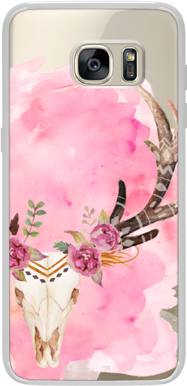 Casetify Galaxy S7 Edge Classic Snap Case - Deer Skull Clipart With Flowers (282x560), Png Download