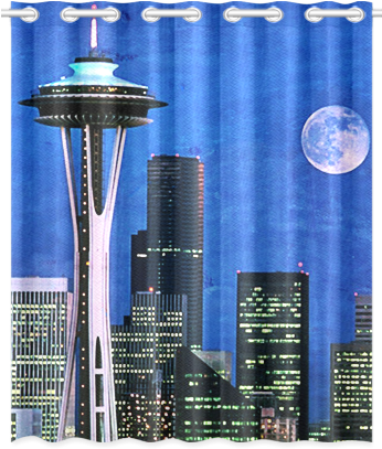 Seattle Space Needle Watercolor New Window Curtain - Blue Seattle Blue Seattle Blue Seattle 60" Curtains (500x500), Png Download
