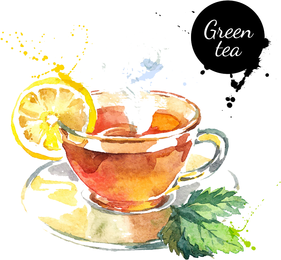 Svg Transparent Stock Green Tea Painting Lemon Transprent - Tea Watercolor (1000x1000), Png Download