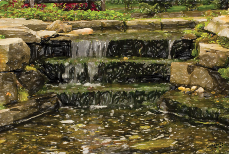 Digital Watercolour And Airbrush Printed On Canvas - Waterfall (800x913), Png Download