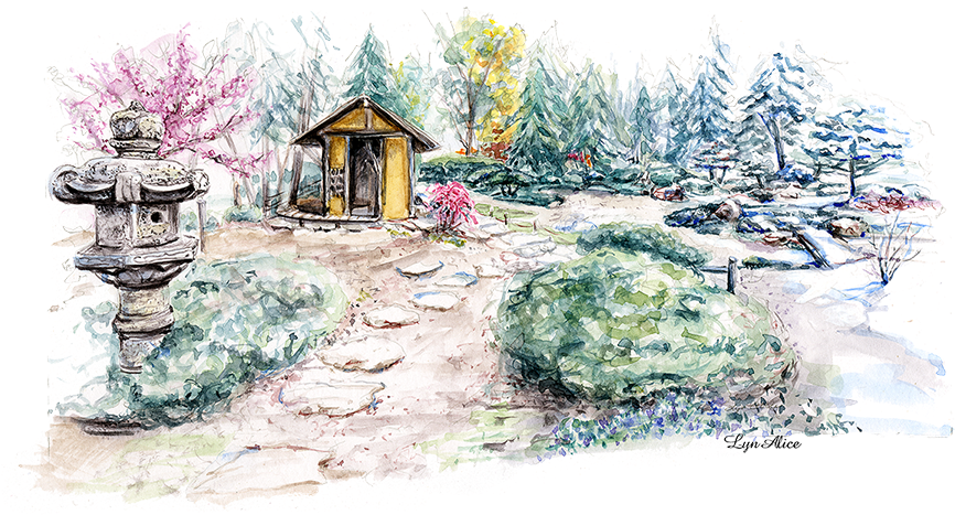 Seasonal Transition ~ Watercolor Uncle Sam - Japanese Garden (900x489), Png Download