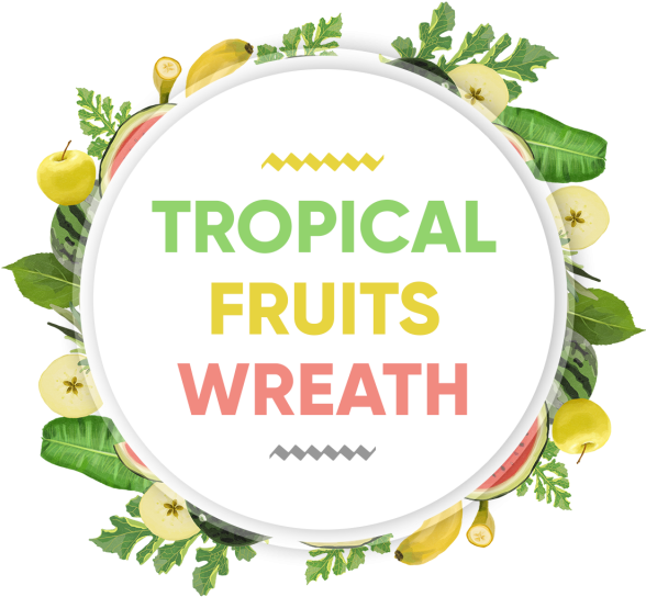 Watercolor Tropical Fruits Wreath Badge Frame, Watercolor, - Tropical Fruit (360x360), Png Download