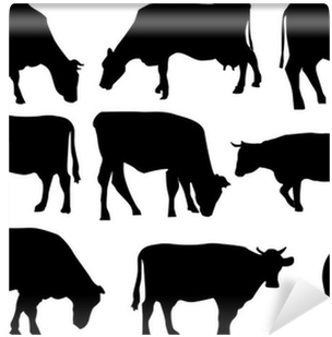 Nine Cows Silhouettes Isolated On White Wall Mural - Cow Silhouette (400x400), Png Download