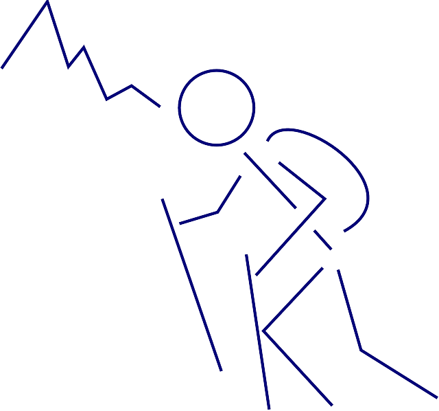 Blue, Outline, Mountain, Person, White, Backpack, Ark - Mountain Climber Stick Figure (640x598), Png Download