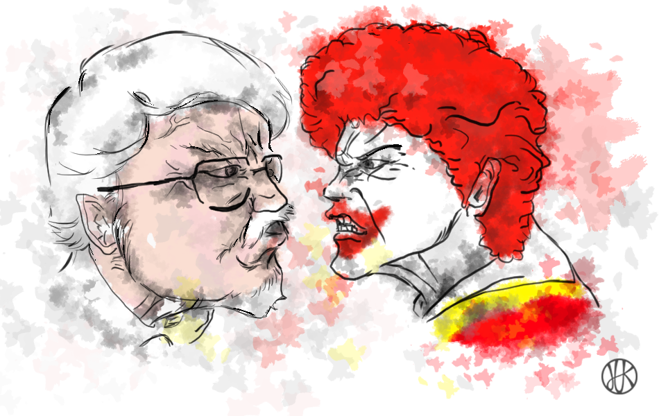 Kfc Vs Mcdonald's - Drawing (950x600), Png Download
