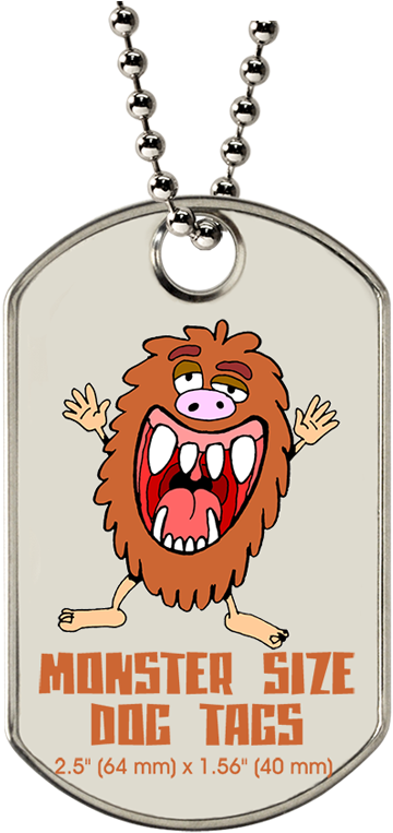 Extra Large Monster Dog Tag With Silver Ball Chain - Dog Tag (800x800), Png Download